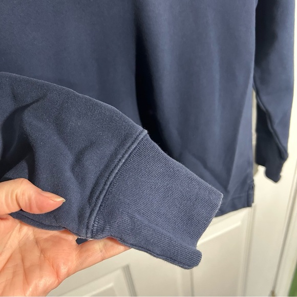 LL Bean Shawl Collar Long Sleeved Top Navy. Split hem sweatshirt. Size Small - Picture 6 of 10